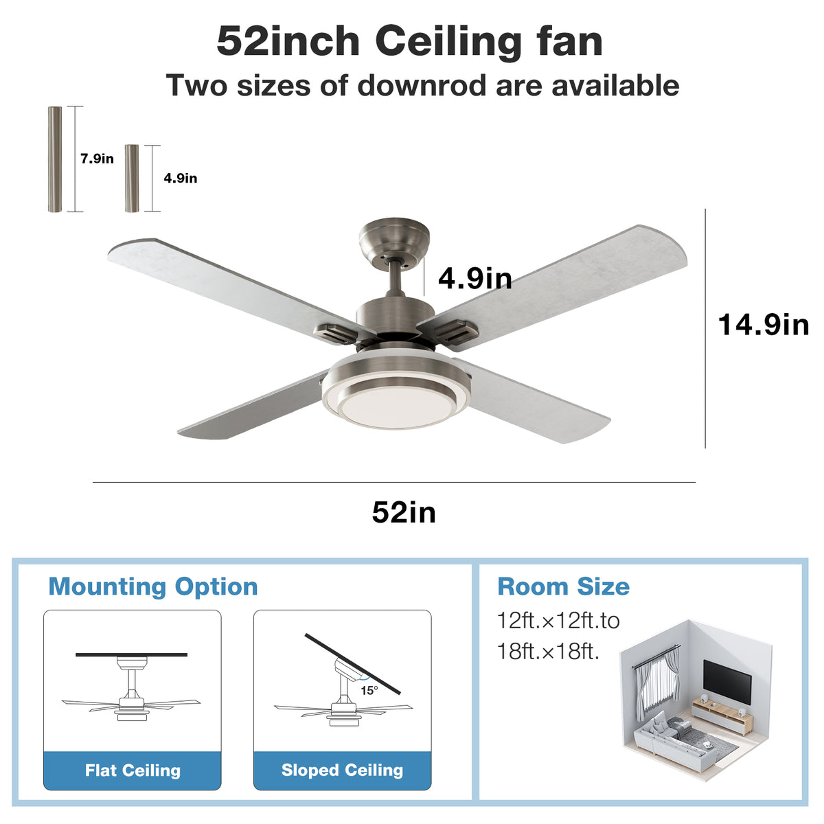 warmiplanet Fionn Ceiling Fan (Brushed Nickel)