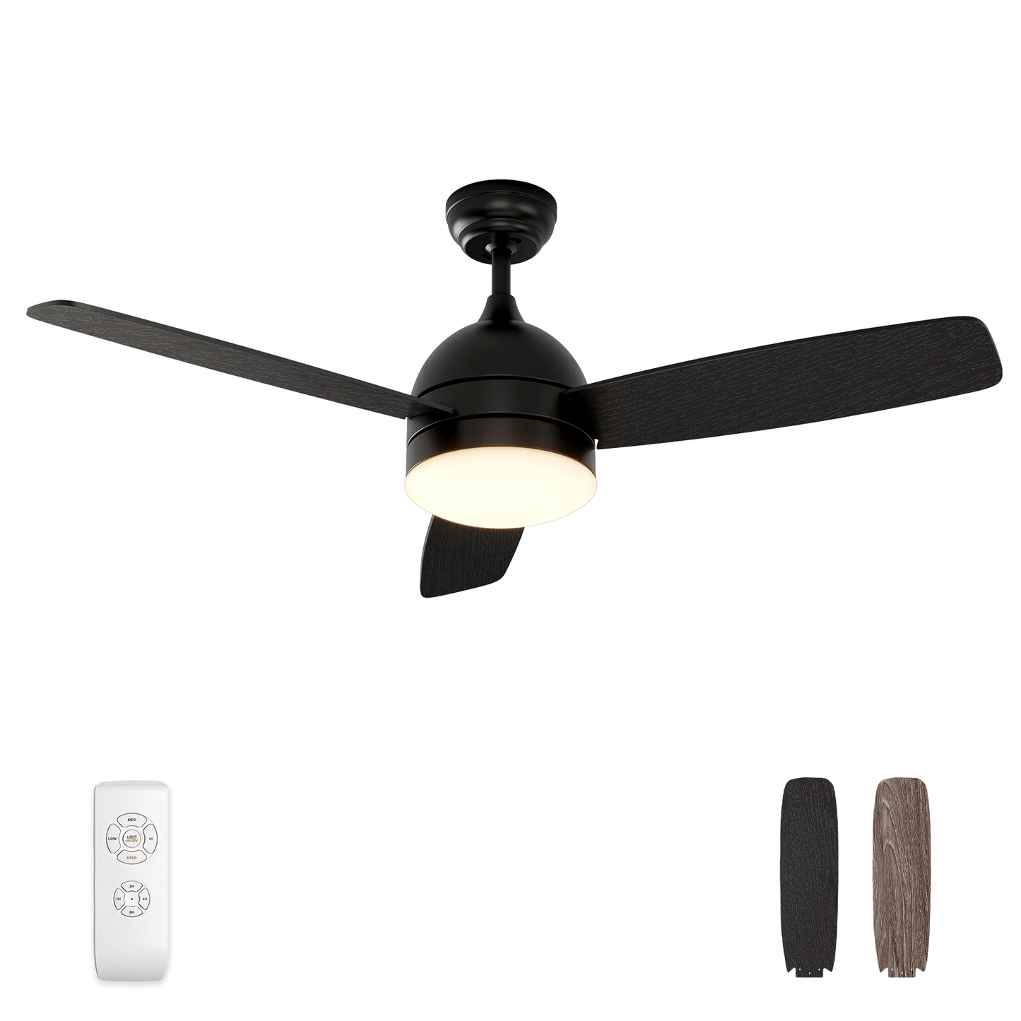 Warmiplanet WICF01 48-inch black three-blade ceiling fan with light and remote