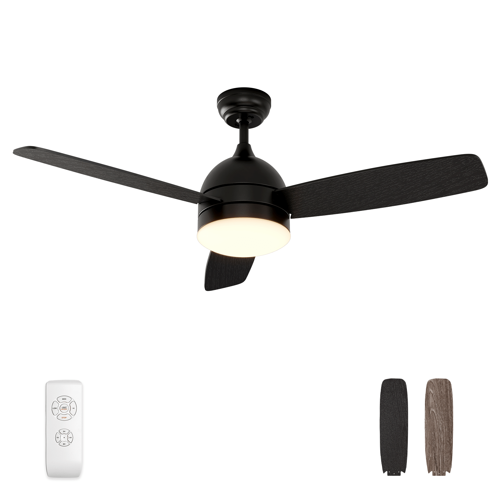 Warmiplanet WICF01 48-inch black three-blade ceiling fan with light and remote