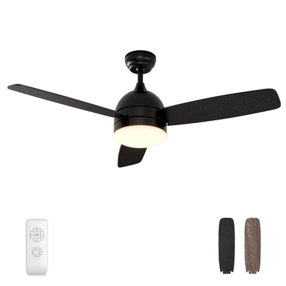 Warmiplanet WICF01 48-inch black three-blade ceiling fan with light and remote