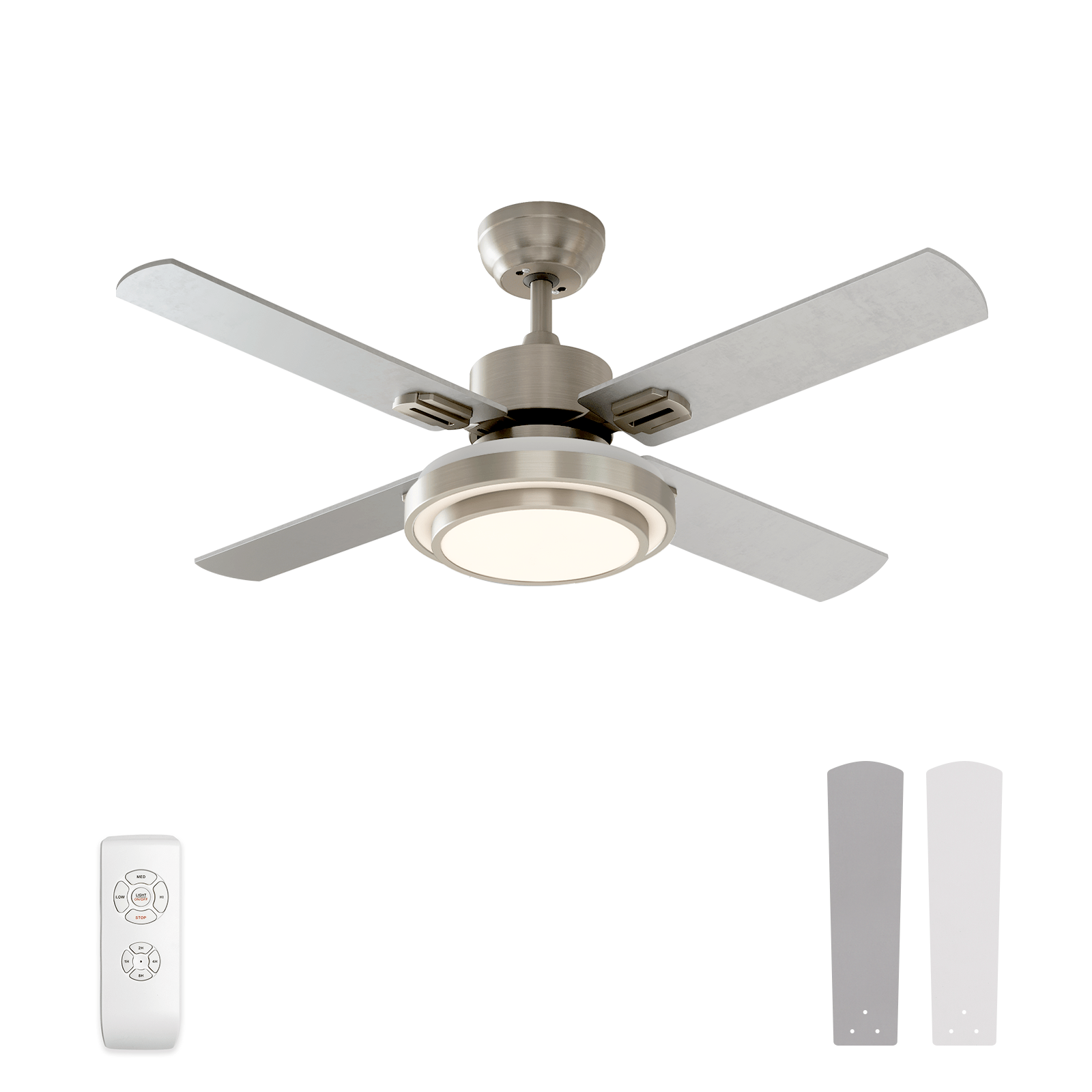 Warmiplanet WICF02 44-inch brushed nickel four-blade ceiling fan with light and remote