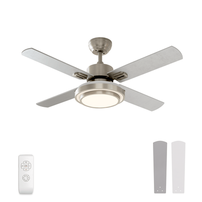 Warmiplanet WICF02 44-inch brushed nickel four-blade ceiling fan with light and remote