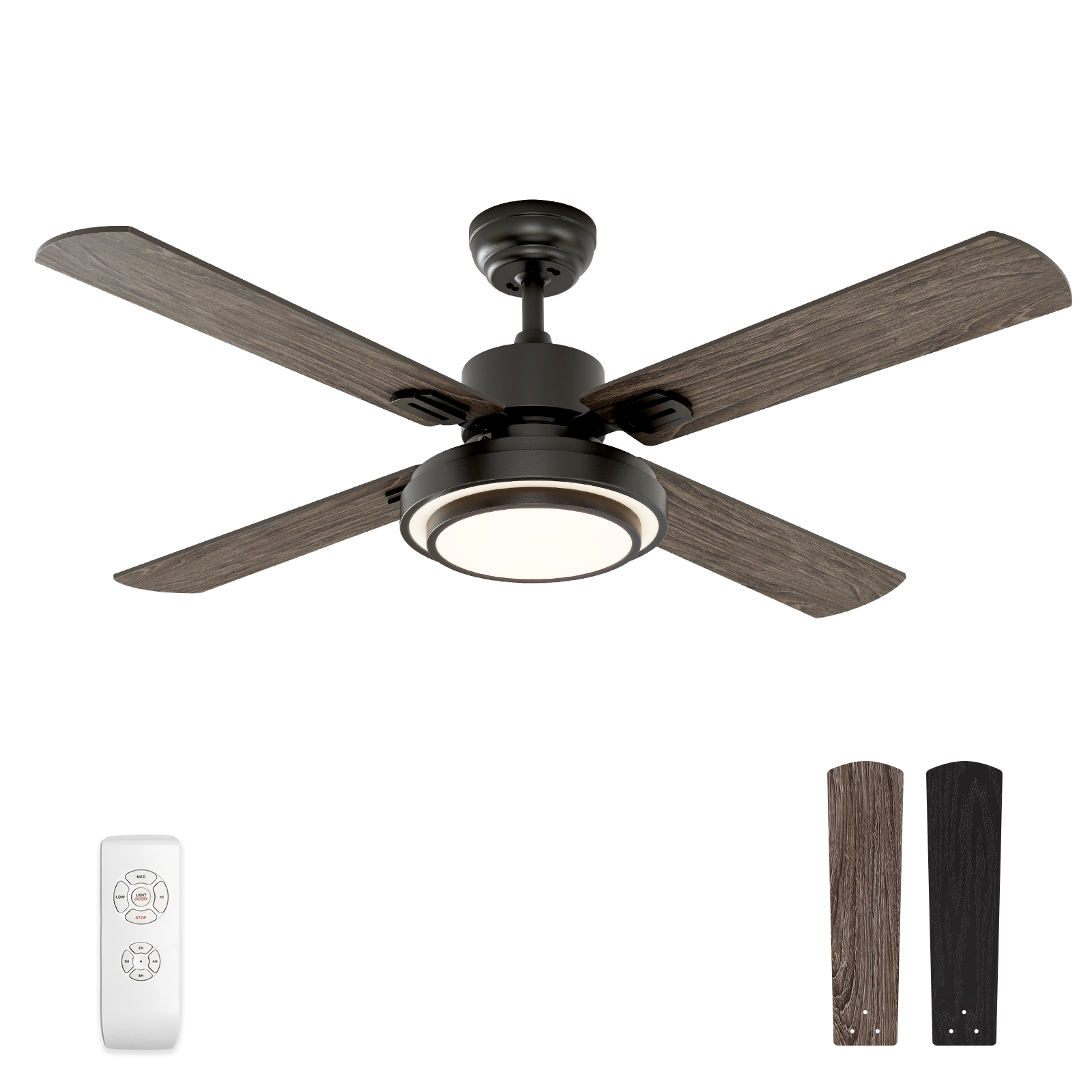 Warmiplanet WICF02 52-inch black four-blade ceiling fan with light and remote