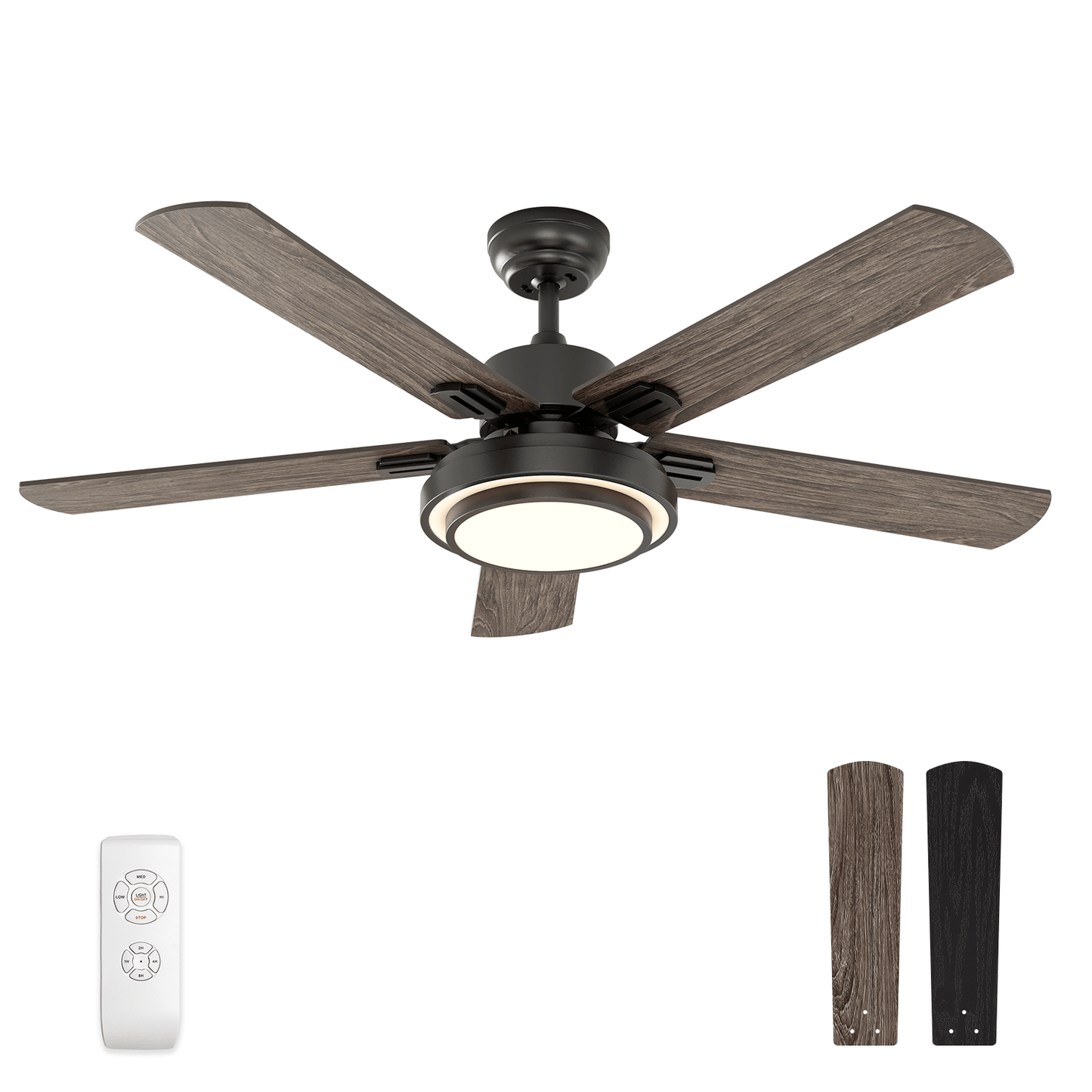 Warmiplanet WICF03 52-inch black five-blade ceiling fan with light and remote
