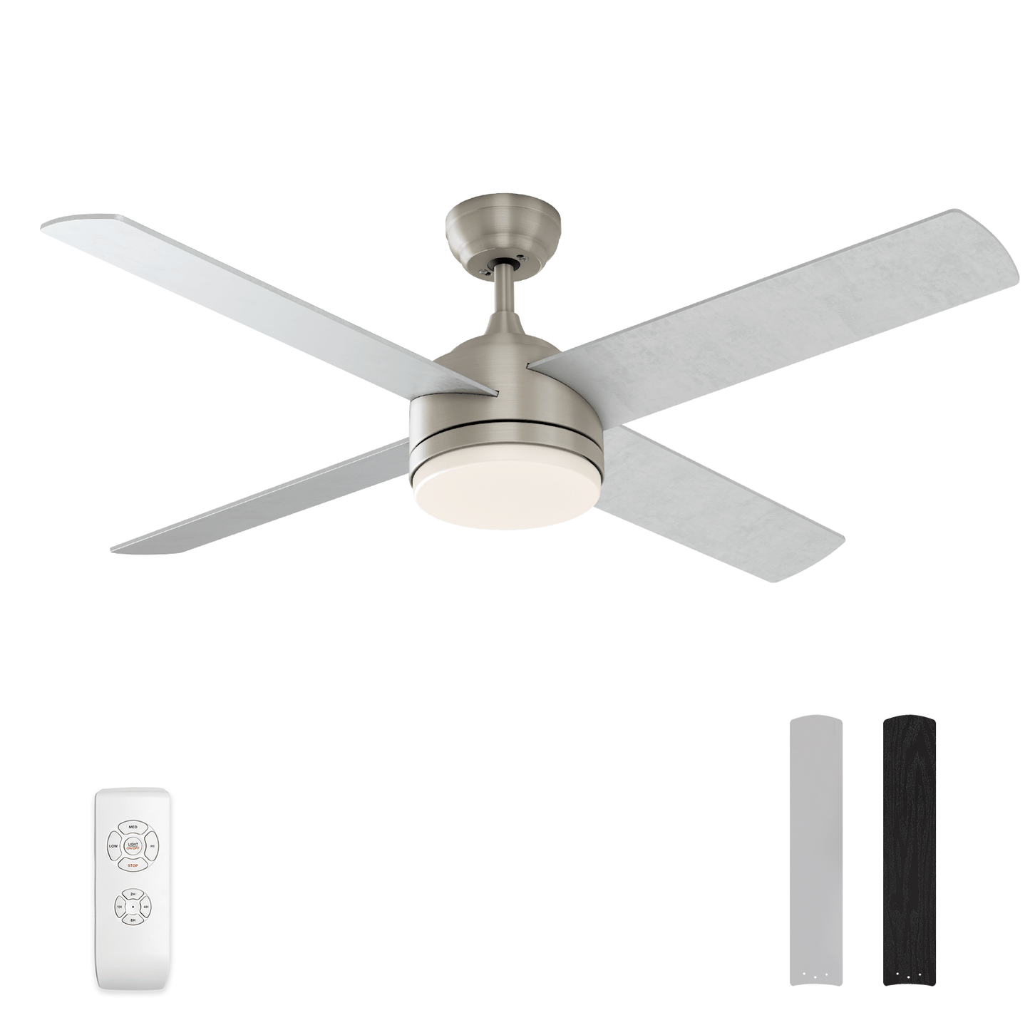 Warmiplanet WICF04 52-inch brushed nickel ceiling fan with reversible silver and black blades