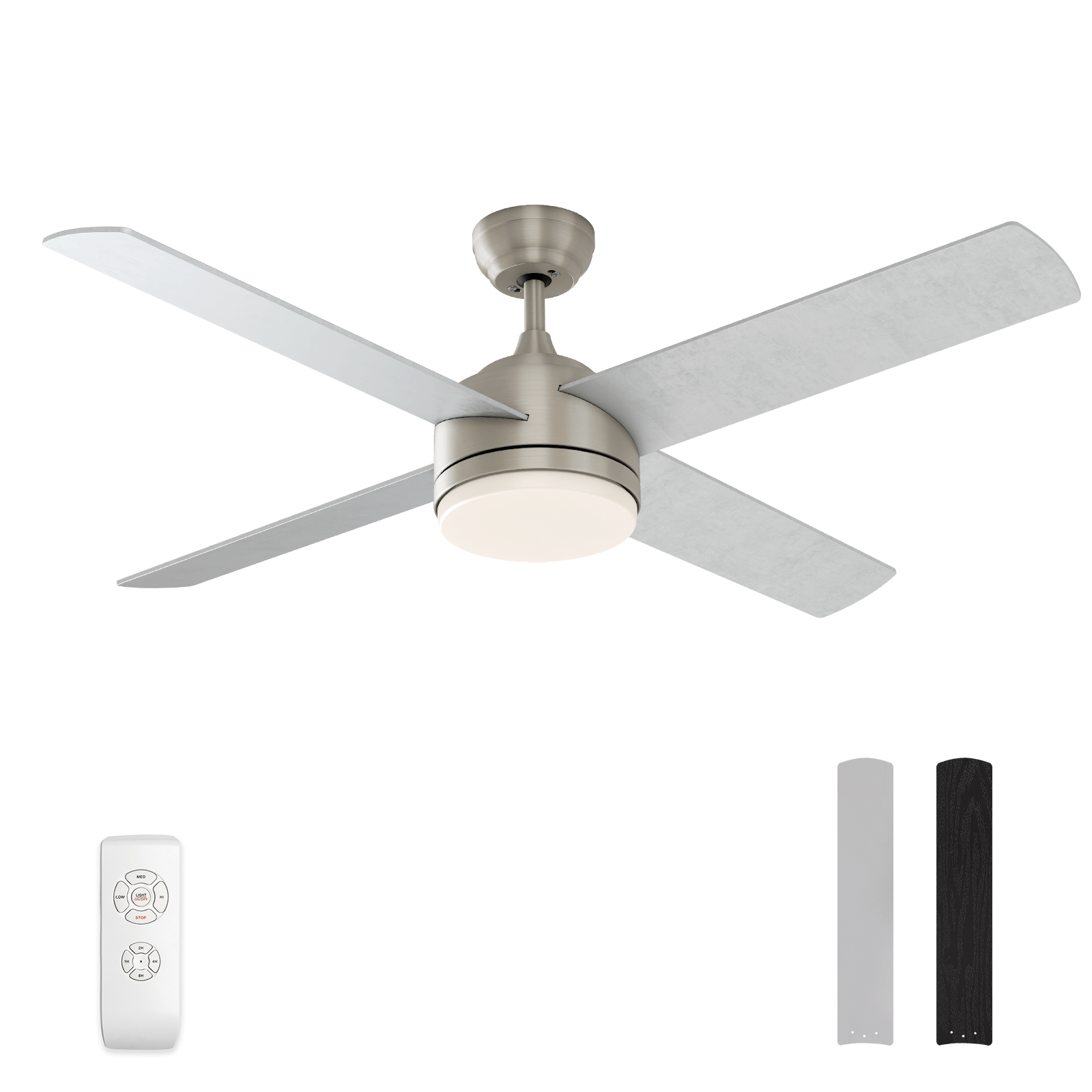 Warmiplanet WICF04 52-inch brushed nickel ceiling fan with reversible silver and black blades