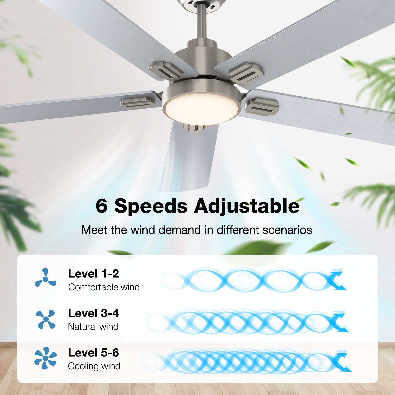 warmiplanet 62 Inch Indoor Ceiling Fans with Lights and Remote Control, DC Slient Motor, Dimmable, Reversible, Timmer, 3 CCT, Brushed Nickel