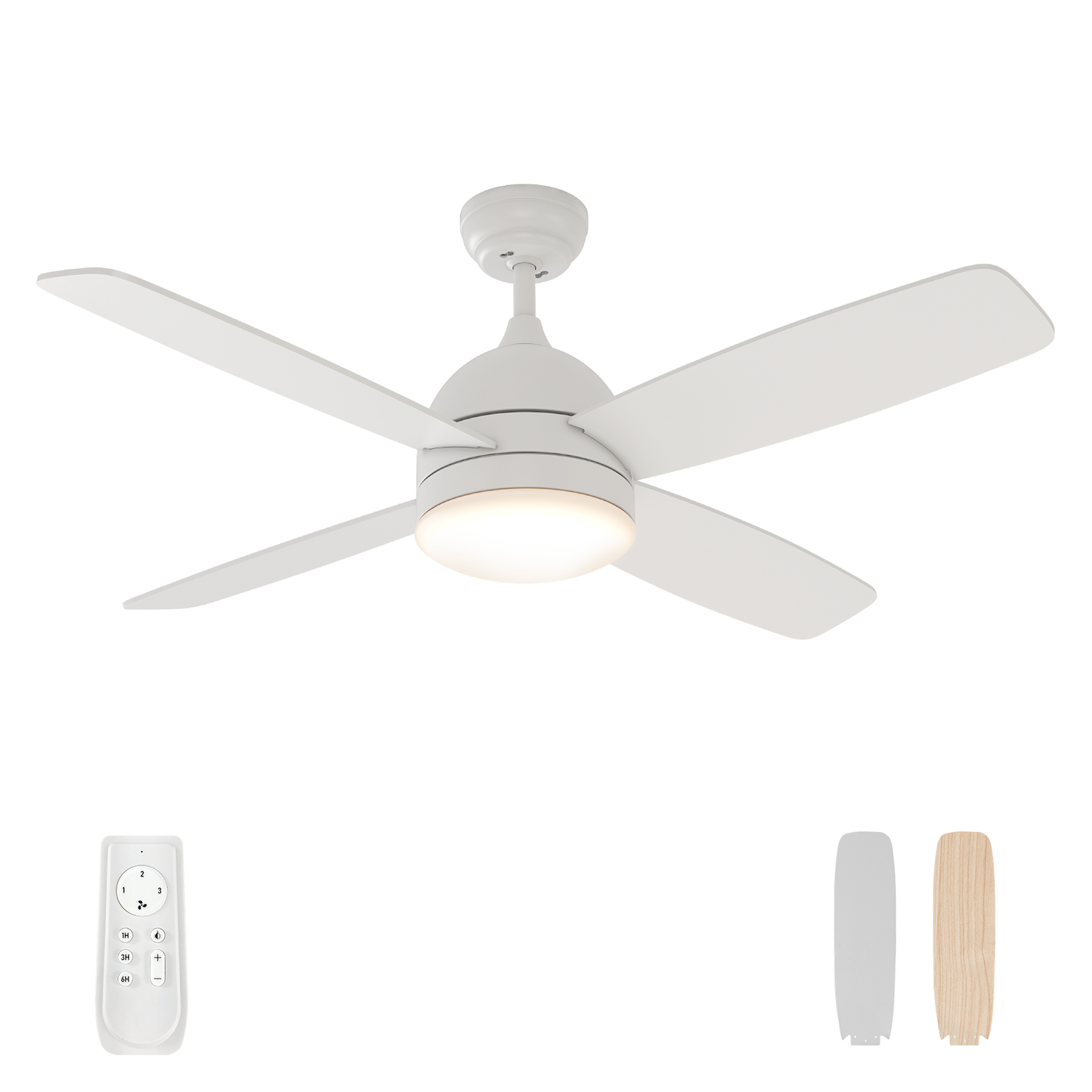 Warmiplanet WICF10 48-inch white four-blade ceiling fan with light and remote