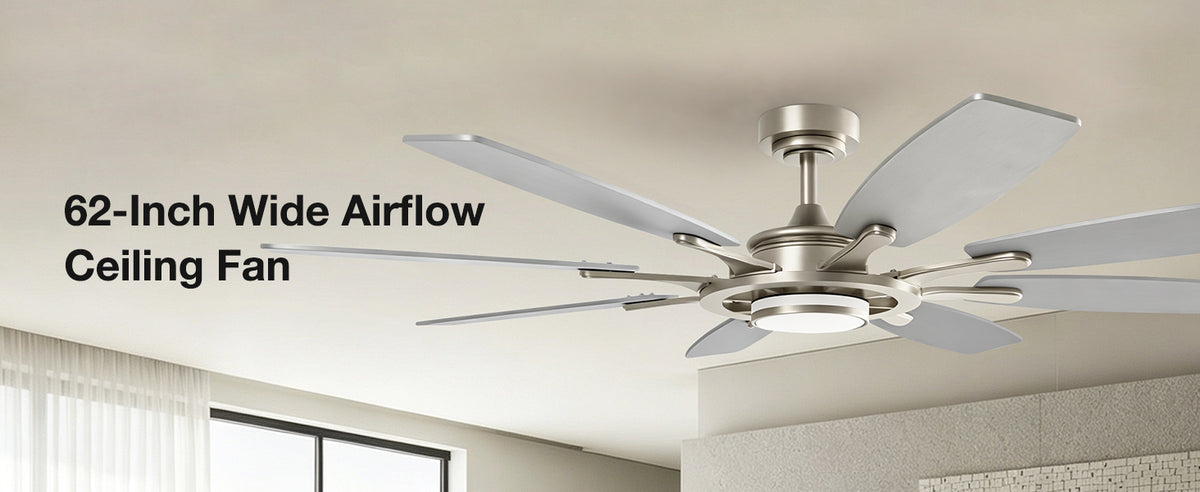 WF02 62-inch brushed nickel ceiling fan airflow