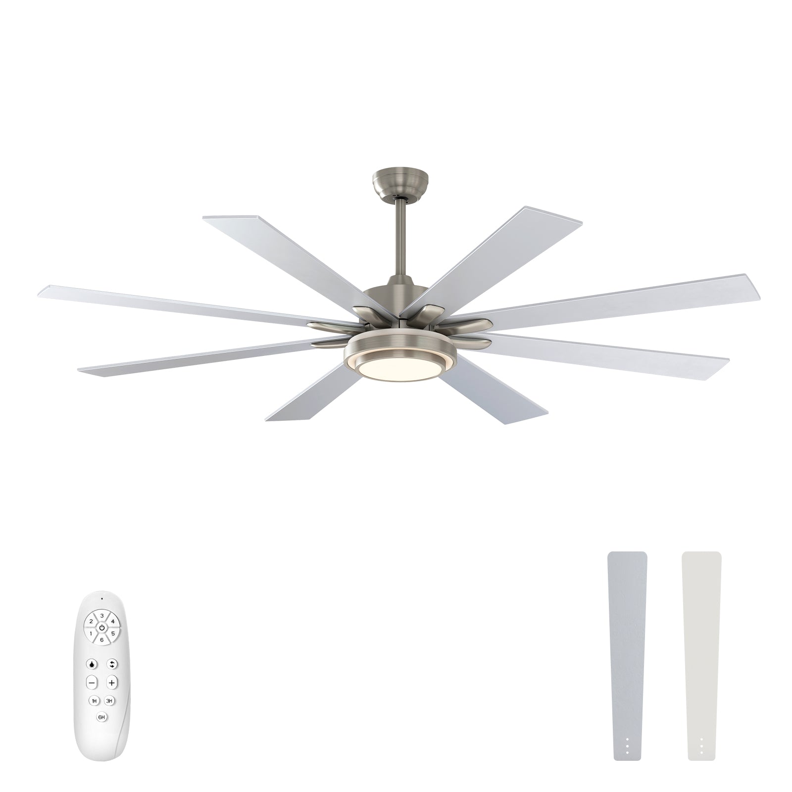 warmiplanet Ceiling Fan with Lights Remote Control, 72 Inch, DC Motor, 8 Blades (Nickel)