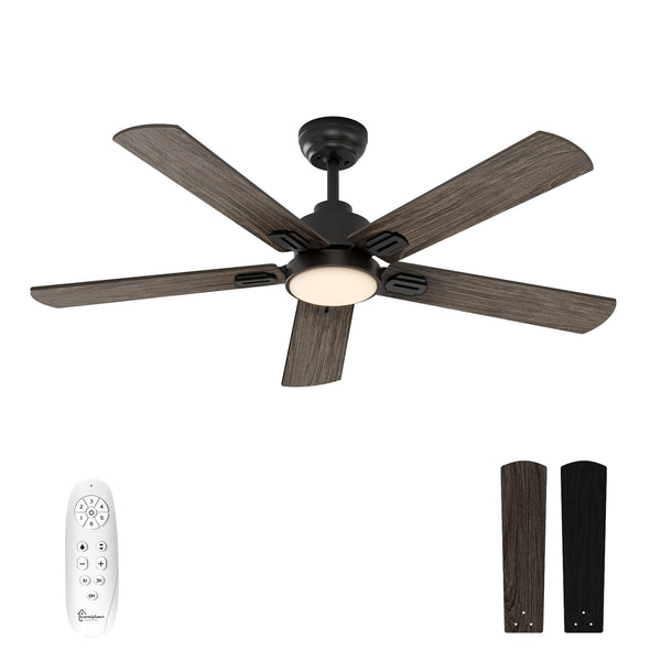 warmiplanet 52 Inch Indoor Ceiling Fans with Lights and Remote Control, DC Slient Motor, Dimmable, Reversible, Timmer, 3 CCT, Black