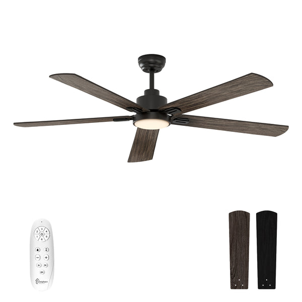 warmiplanet 62 Inch Indoor Ceiling Fans with Lights and Remote Control, DC Slient Motor, Dimmable, Reversible, Timmer, 3 CCT, Black