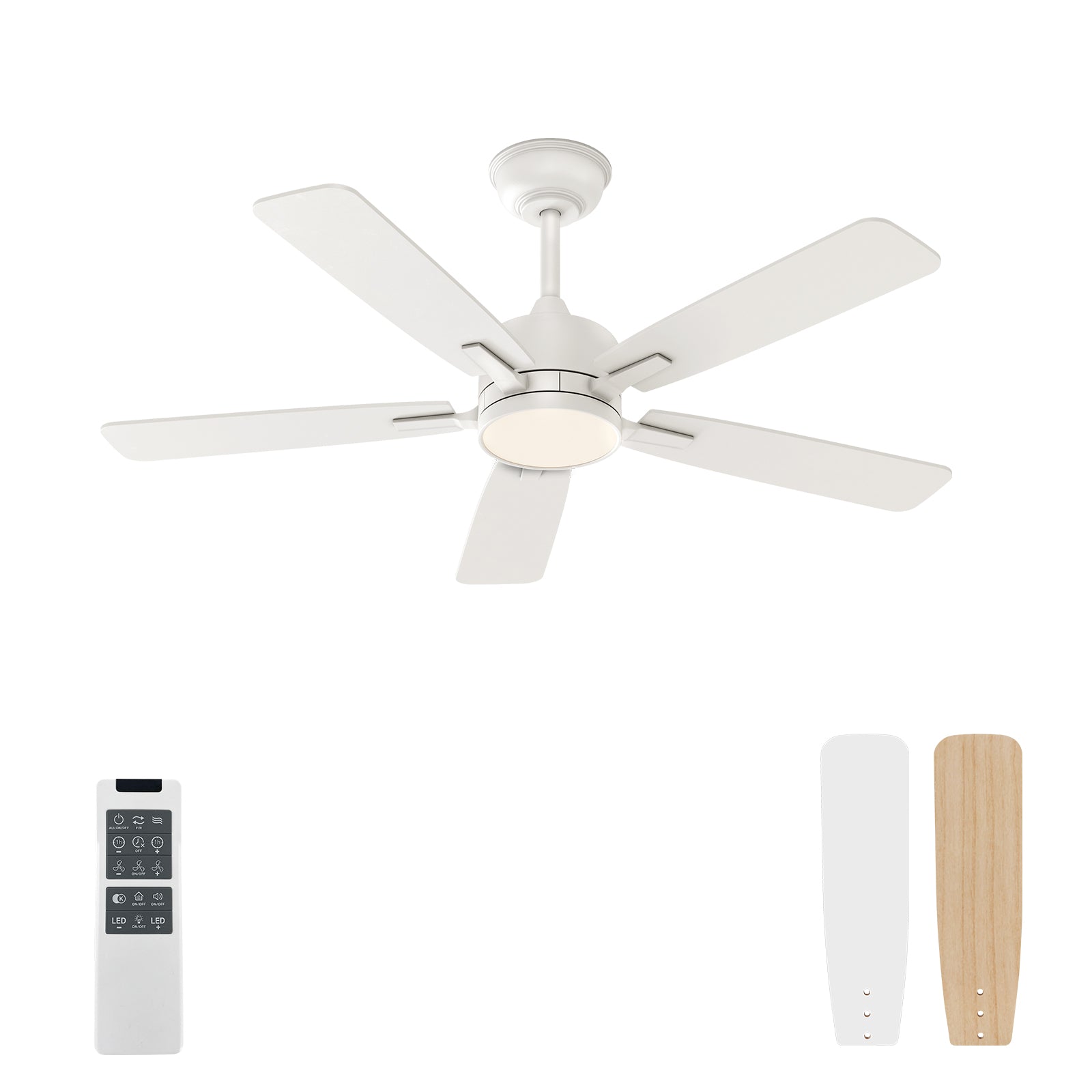 warmiplanet Ceiling Fan with Lights Remote Control,42 inch,White, 5Blades