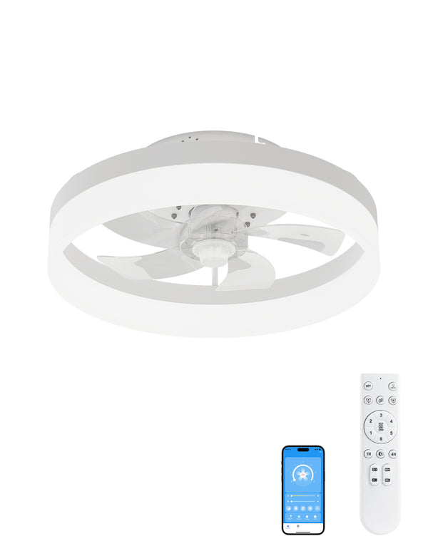 Flush Mount Modern Ceiling Fan with Lights Remote, 6 Speed Low Profile Ceiling Fan, 20-Inch, White(5-Blades) for Living Room,Bedroom,Kids Room,Small Room