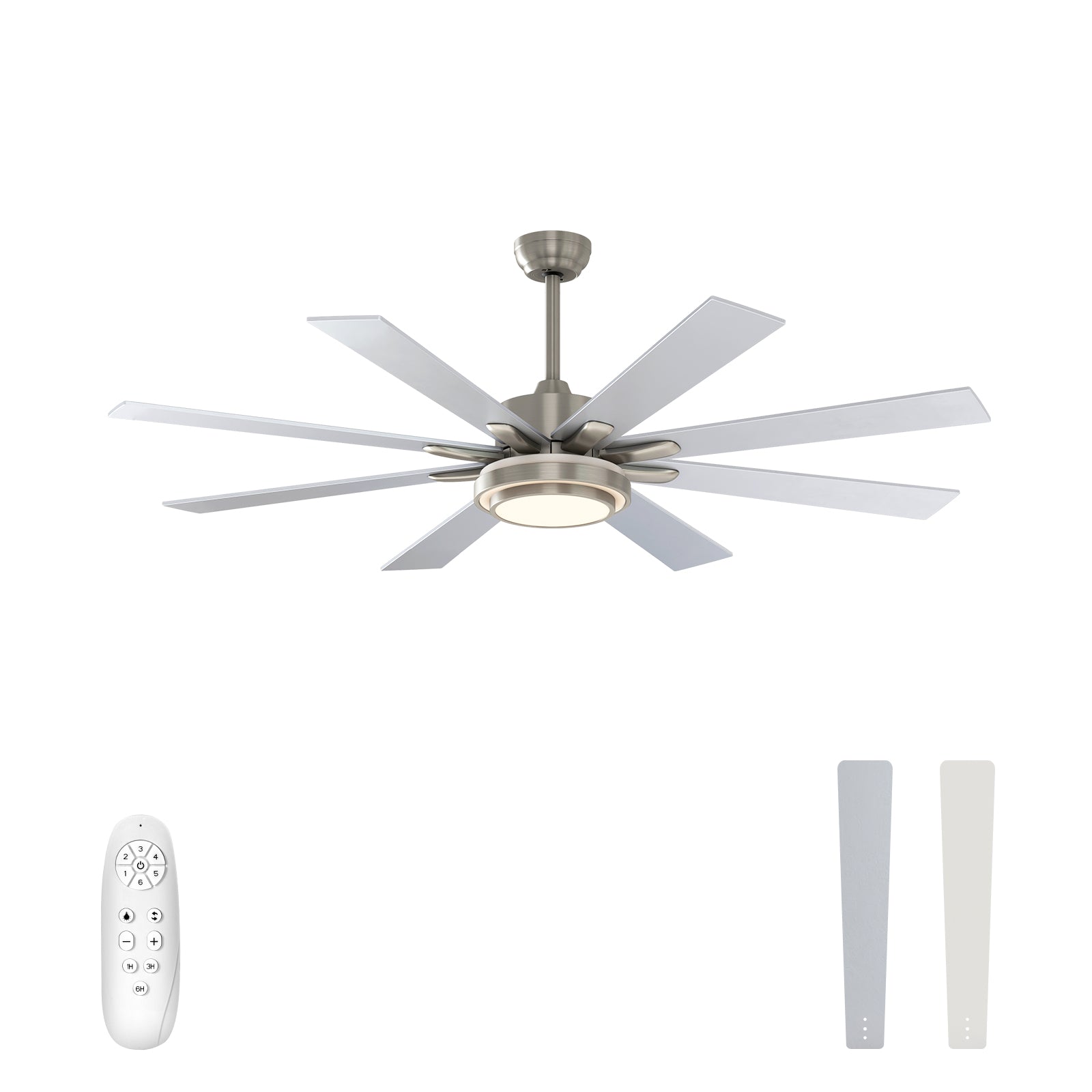 warmiplanet Ceiling Fan with Lights Remote Control, 62 Inch, DC Motor, 8 Blades (Nickel)