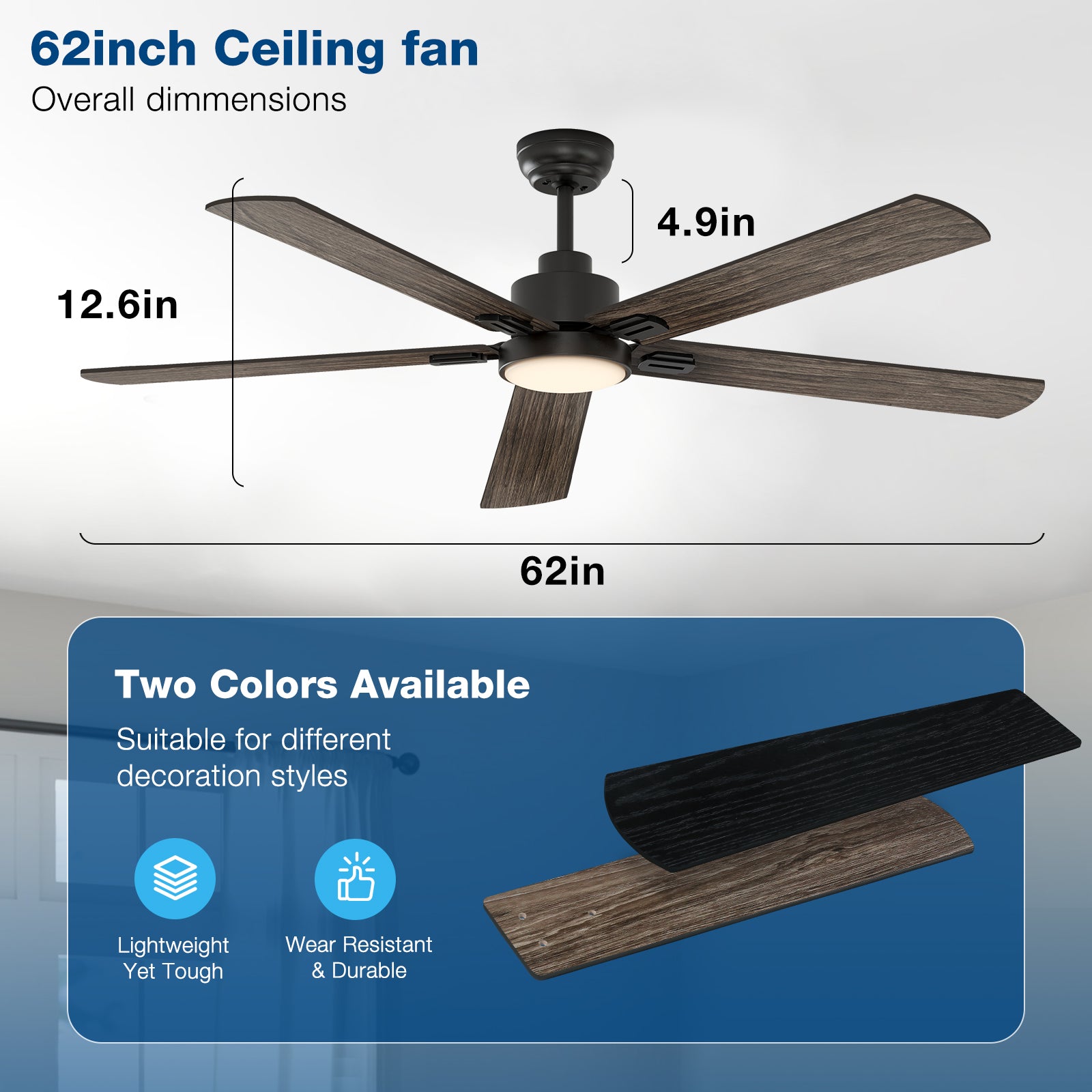 warmiplanet 62 Inch Indoor Ceiling Fans with Lights(WICF16-1)