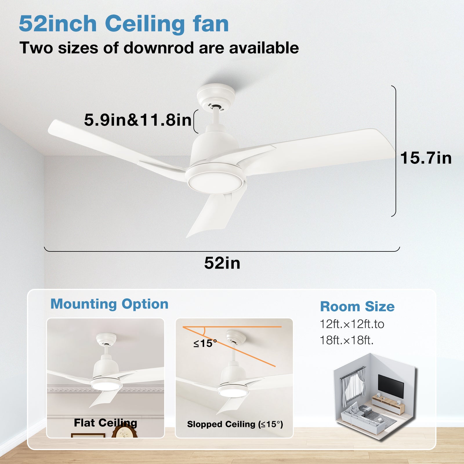 warmiplanet 52 Inch Indoor Ceiling Fans with Lights(WICF19-1)