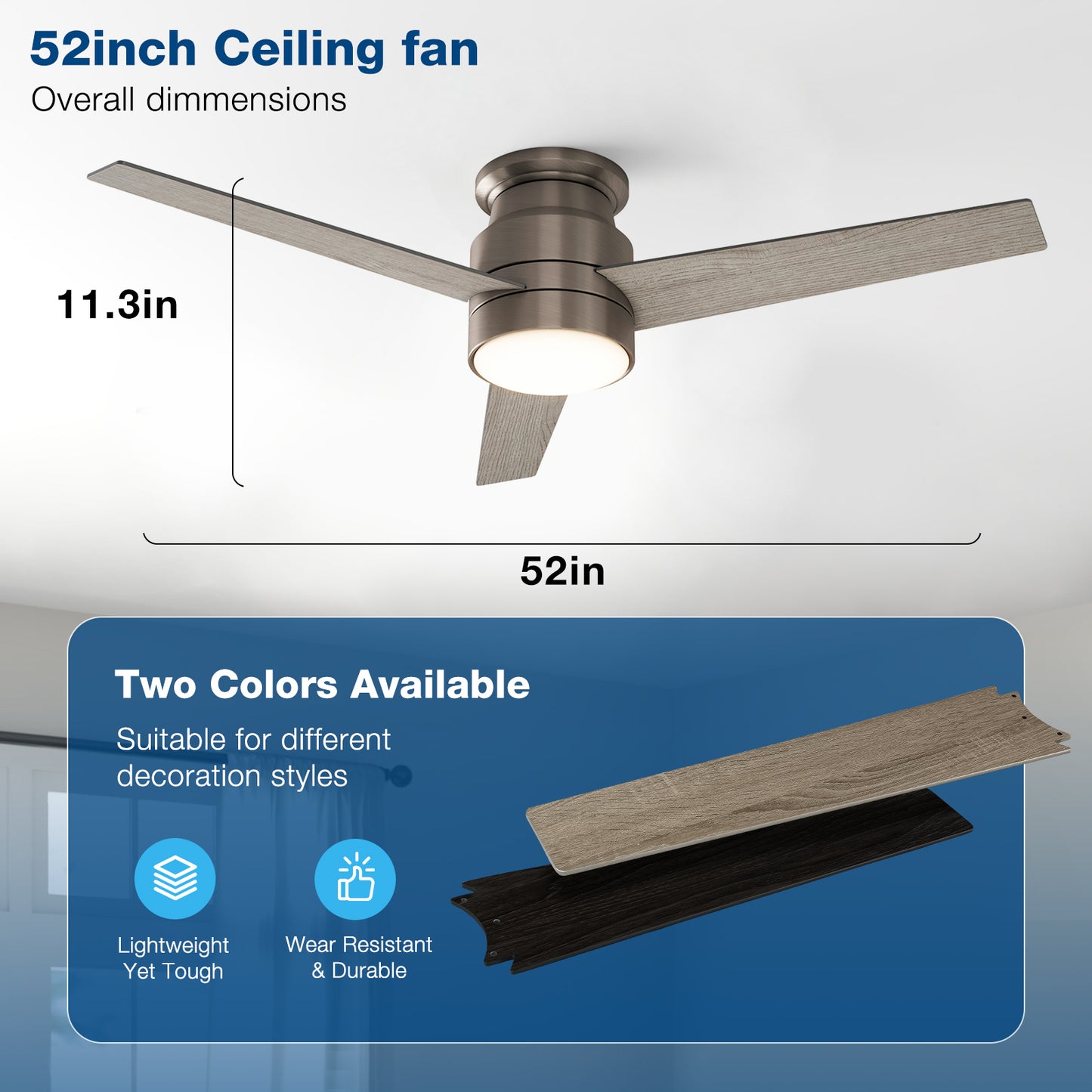 warmiplanet 52" Noble Flush Mount Ceiling Fan (WICF06-3)