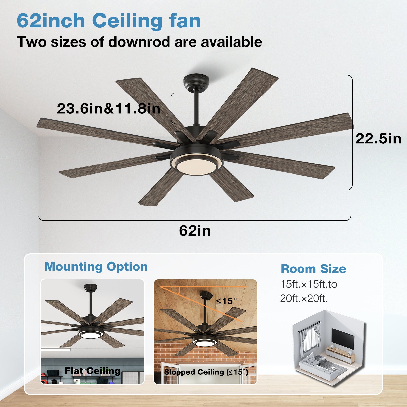 warmiplanet Ceiling Fan with Lights Remote Control, 62 Inch, DC Motor, 8 Blades (Black) Visit the warmiplanet Store