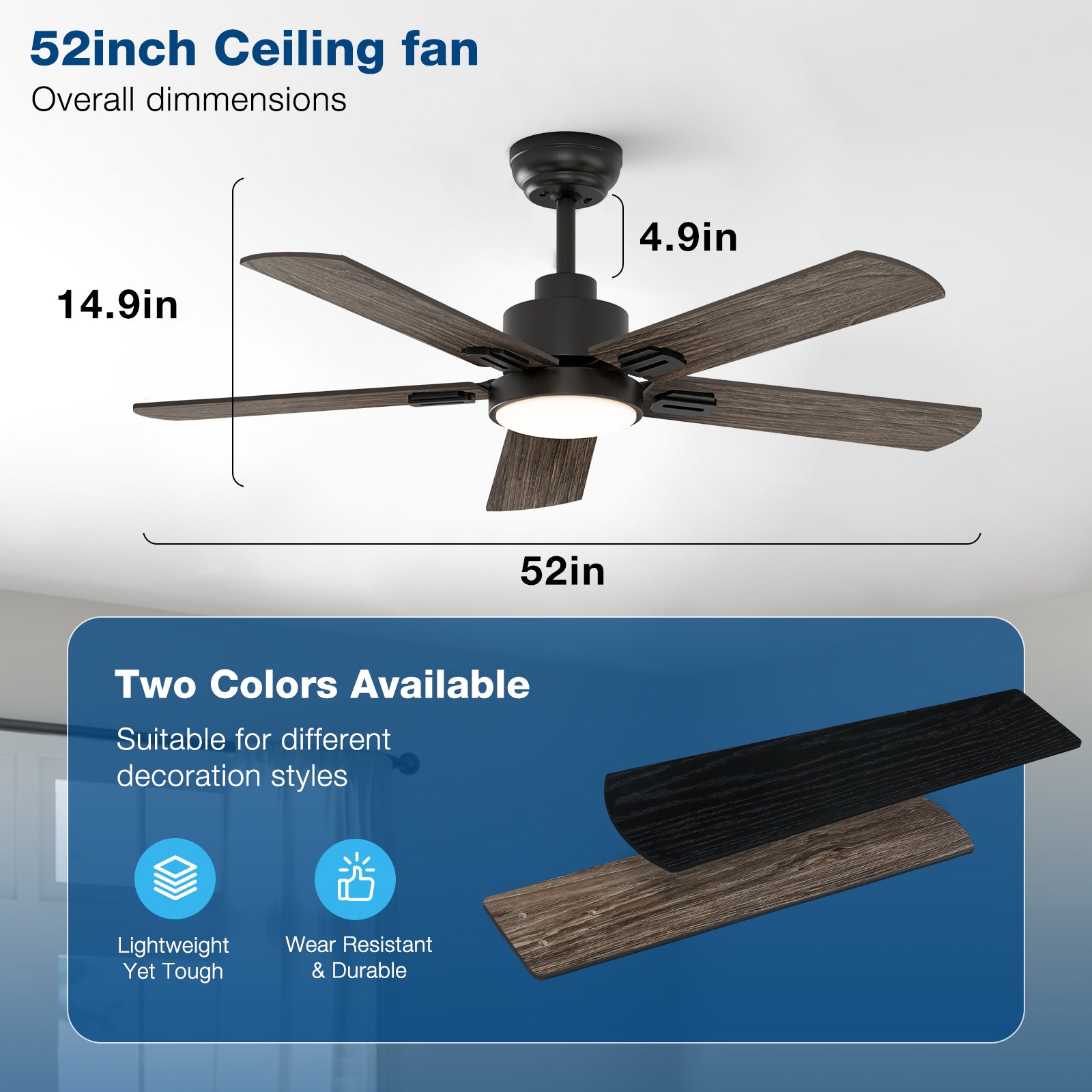 warmiplanet 52 Inch Indoor Ceiling Fans with Lights(WICF15-1)