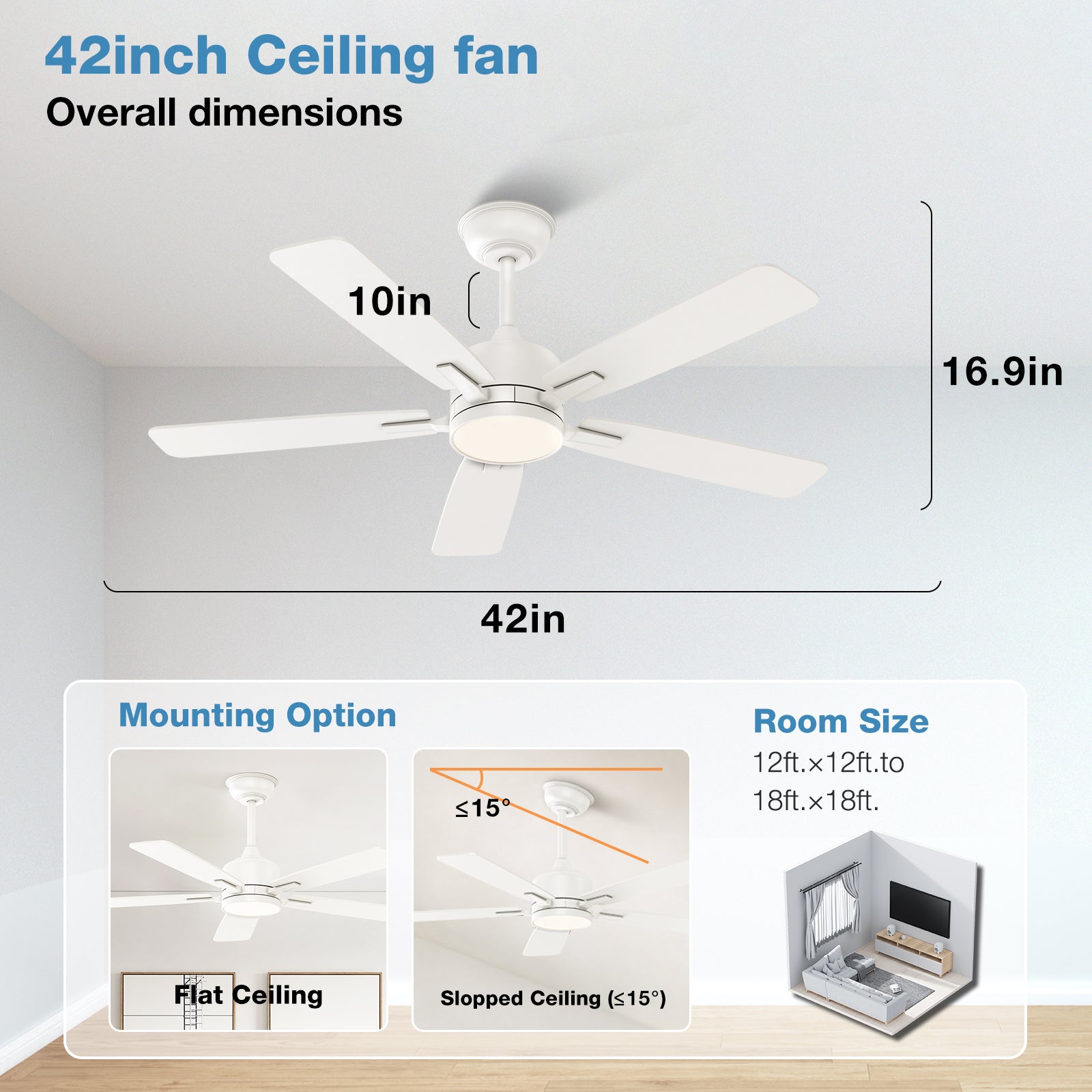 warmiplanet Ceiling Fan with Lights Remote Control,42 inch,(WICF17-1)