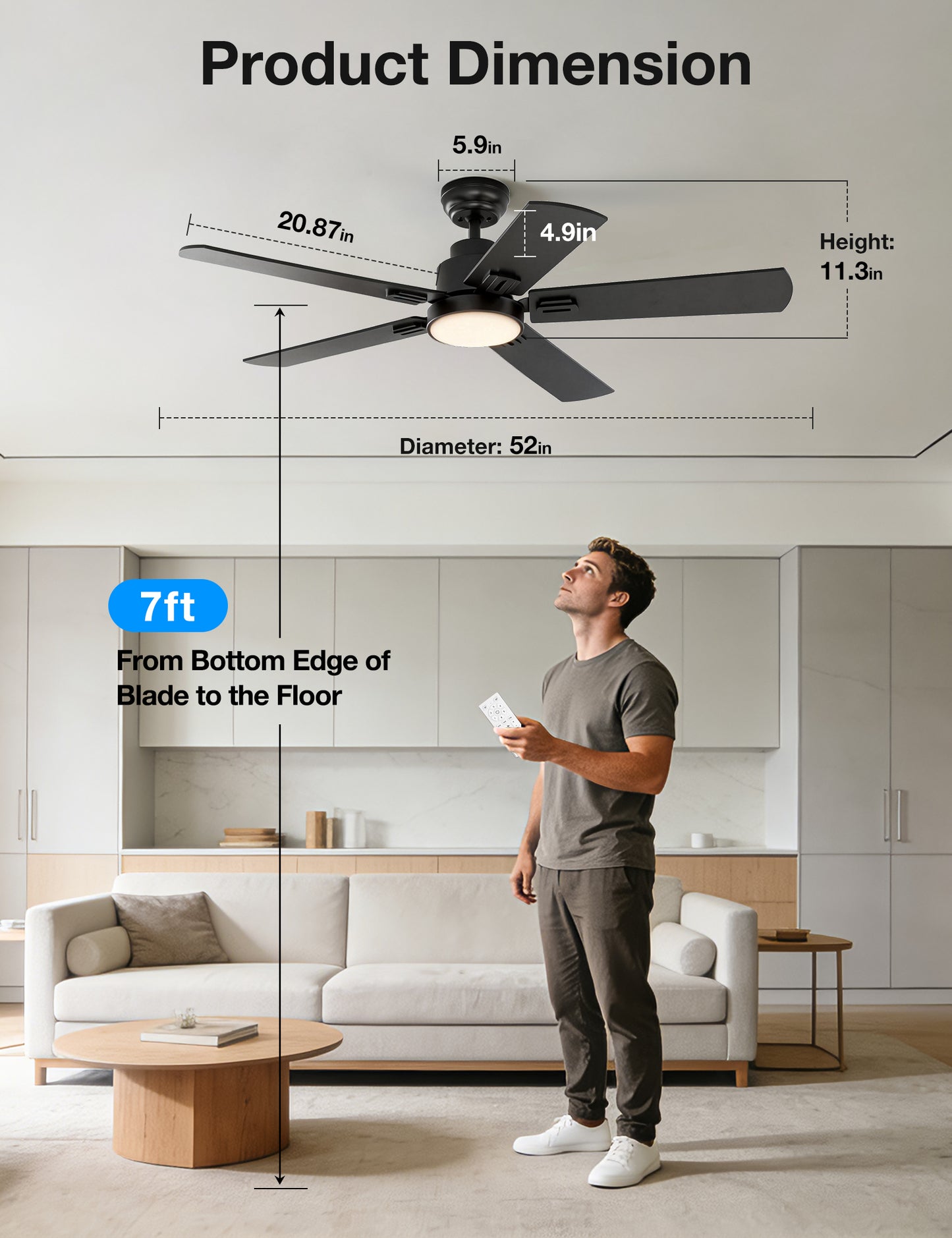 warmiplanet 52 Inch Indoor Ceiling Fans with Lights(WICF15-1)