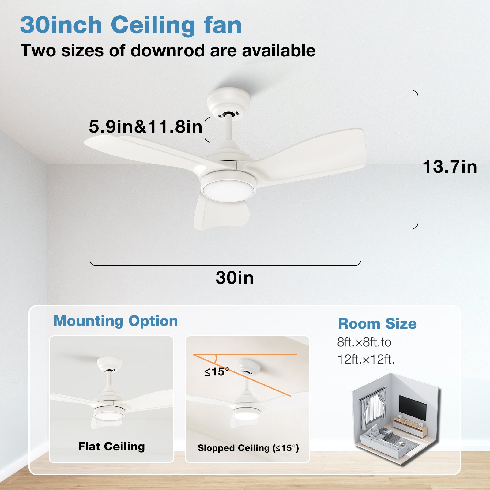 warmiplanet 30 Inch Indoor Ceiling Fans with Lights and Remote Control, DC Slient Motor, Dimmable, Reversible, Timmer, 3 CCT, White