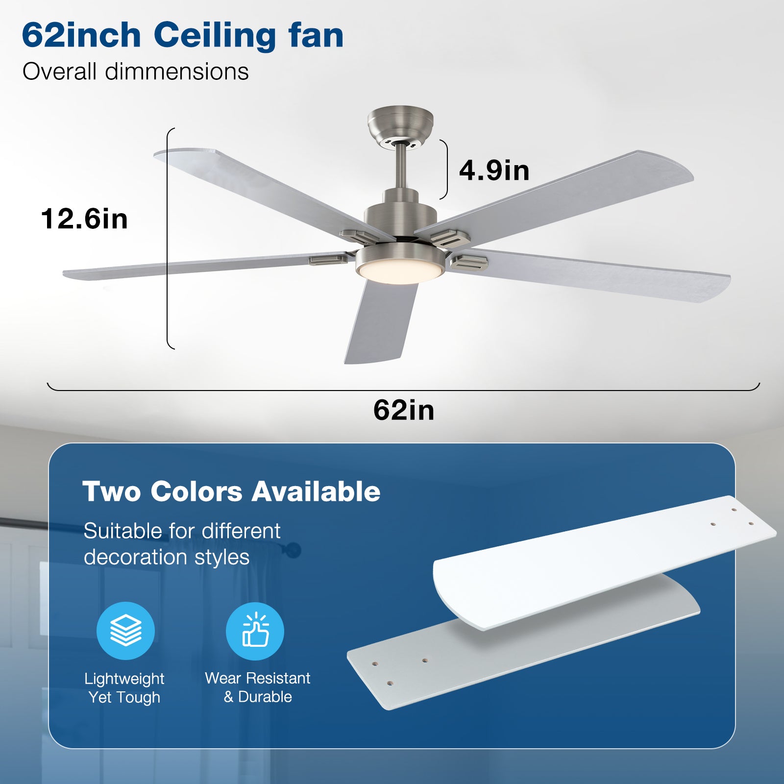 warmiplanet 62 Inch Indoor Ceiling Fans with Lights(WICF16)