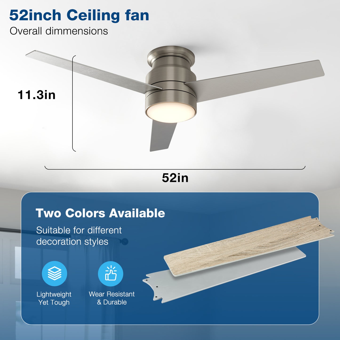 warmiplanet 52" Noble Flush Mount Ceiling Fan (WICF06)
