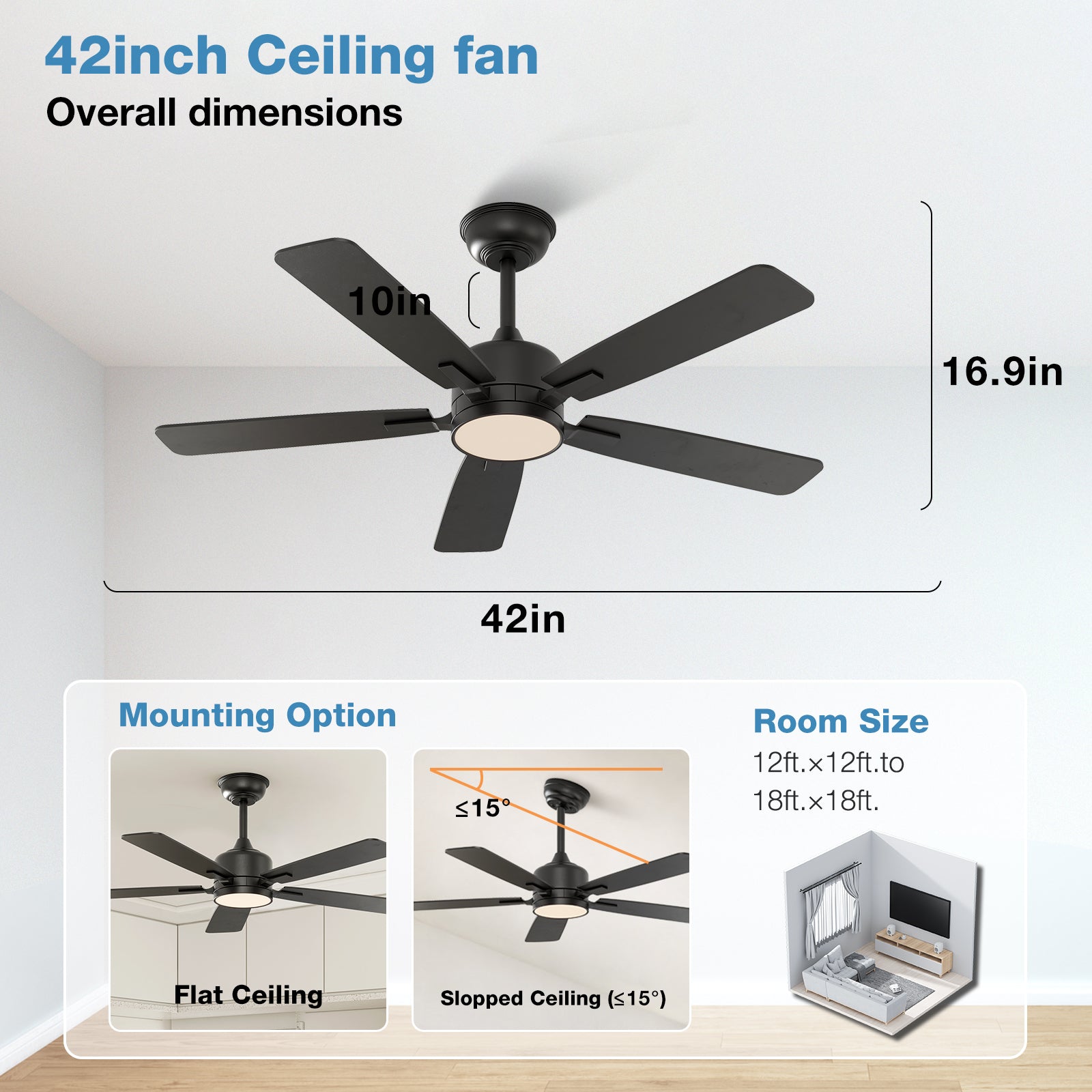 warmiplanet 42 Inch Indoor Ceiling Fans with Lights(WICF17)