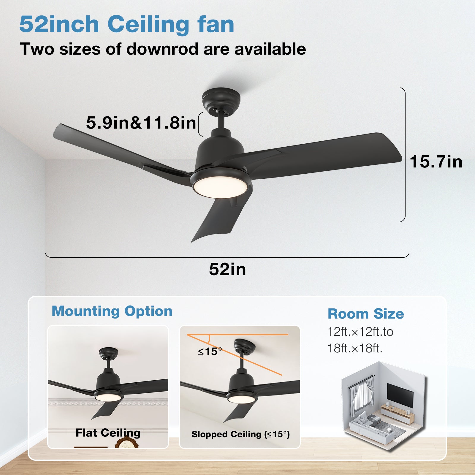 warmiplanet 52 Inch Indoor Ceiling Fans with Lights(WICF19)