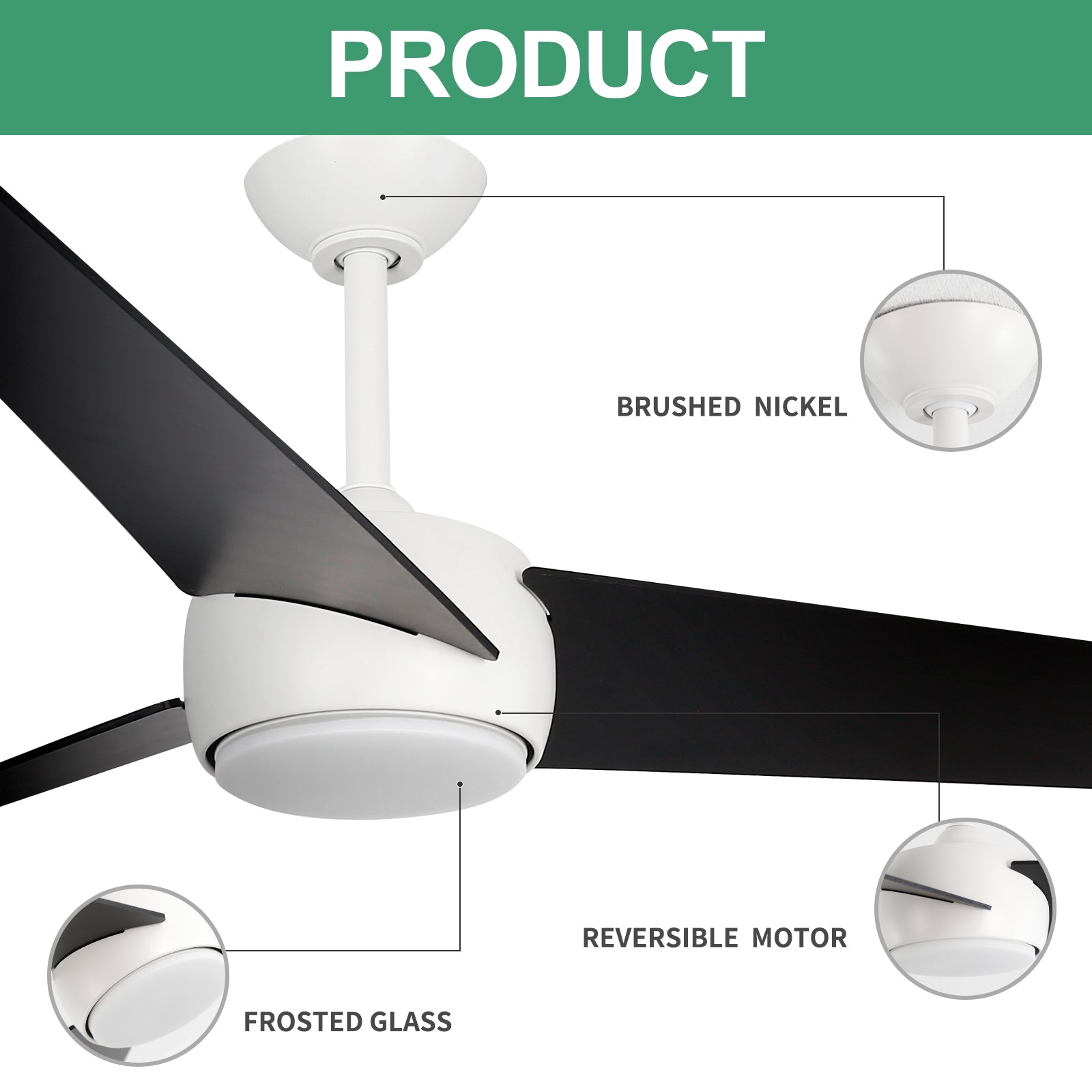 Ceiling Fan with Lights Remote Control, 60-Inch, DC Motor,6 Speed, Frosted Glass (3 Blades), Dimmable LED Light