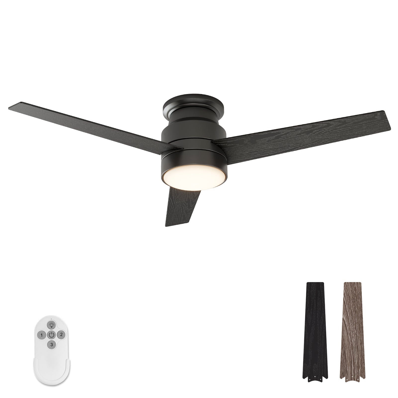 Warmiplanet WICF06 52-inch black flush mount ceiling fan with light and remote