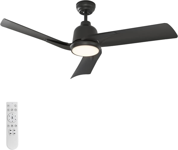 warmiplanet 52 Inch Indoor Ceiling Fans with Lights and Remote Control, DC Slient Motor, Dimmable, Reversible, Timmer, 3 CCT, Black