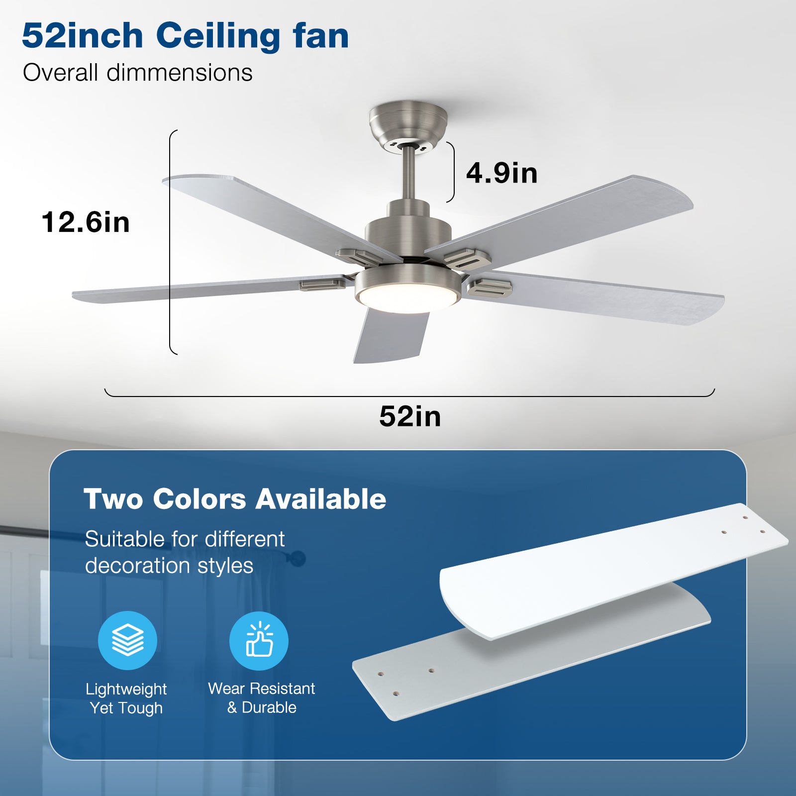 warmiplanet 52 Inch Indoor Ceiling Fans with Lights(WICF15)