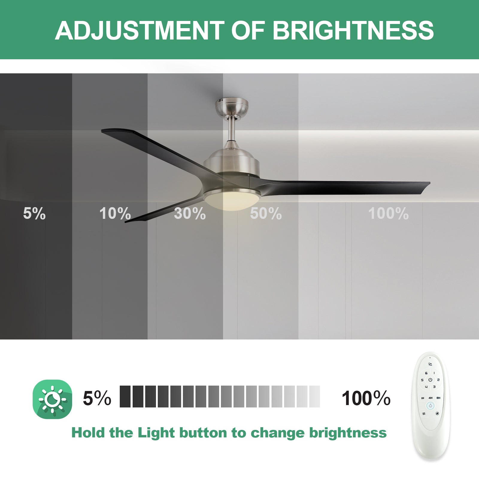 Ceiling Fan with Lights Remote Control, 60-Inch, Brushed Nickel(3 Blades), Dimmable LED Light