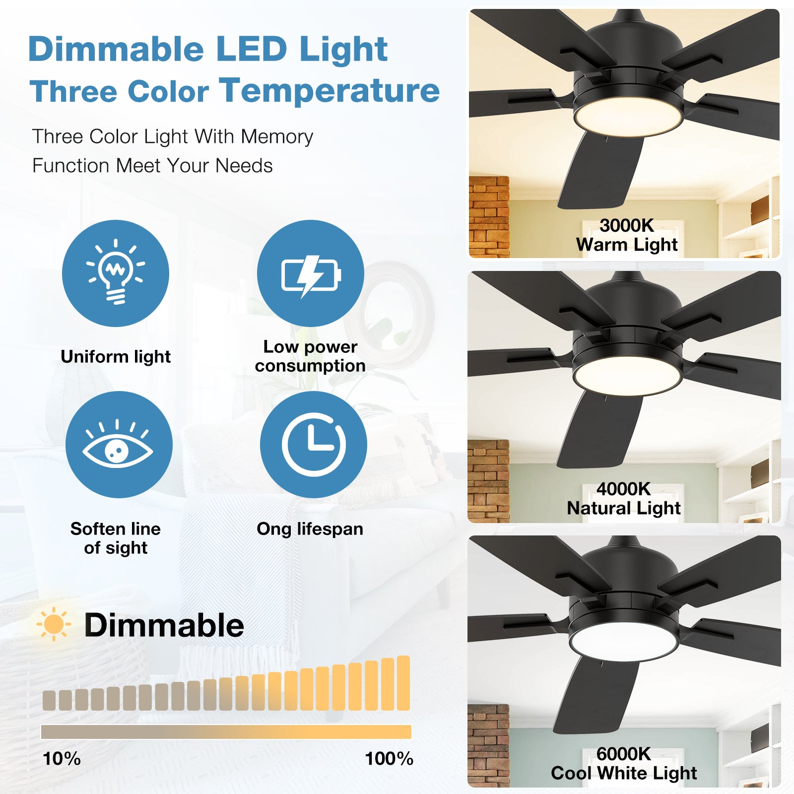 warmiplanet 42 Inch Indoor Ceiling Fans with Lights(WICF17)