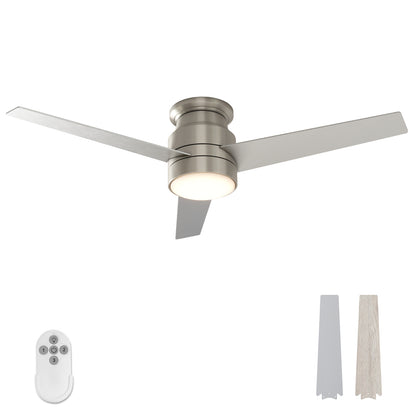 Warmiplanet WICF06 52-inch brushed nickel flush mount ceiling fan with light and remote
