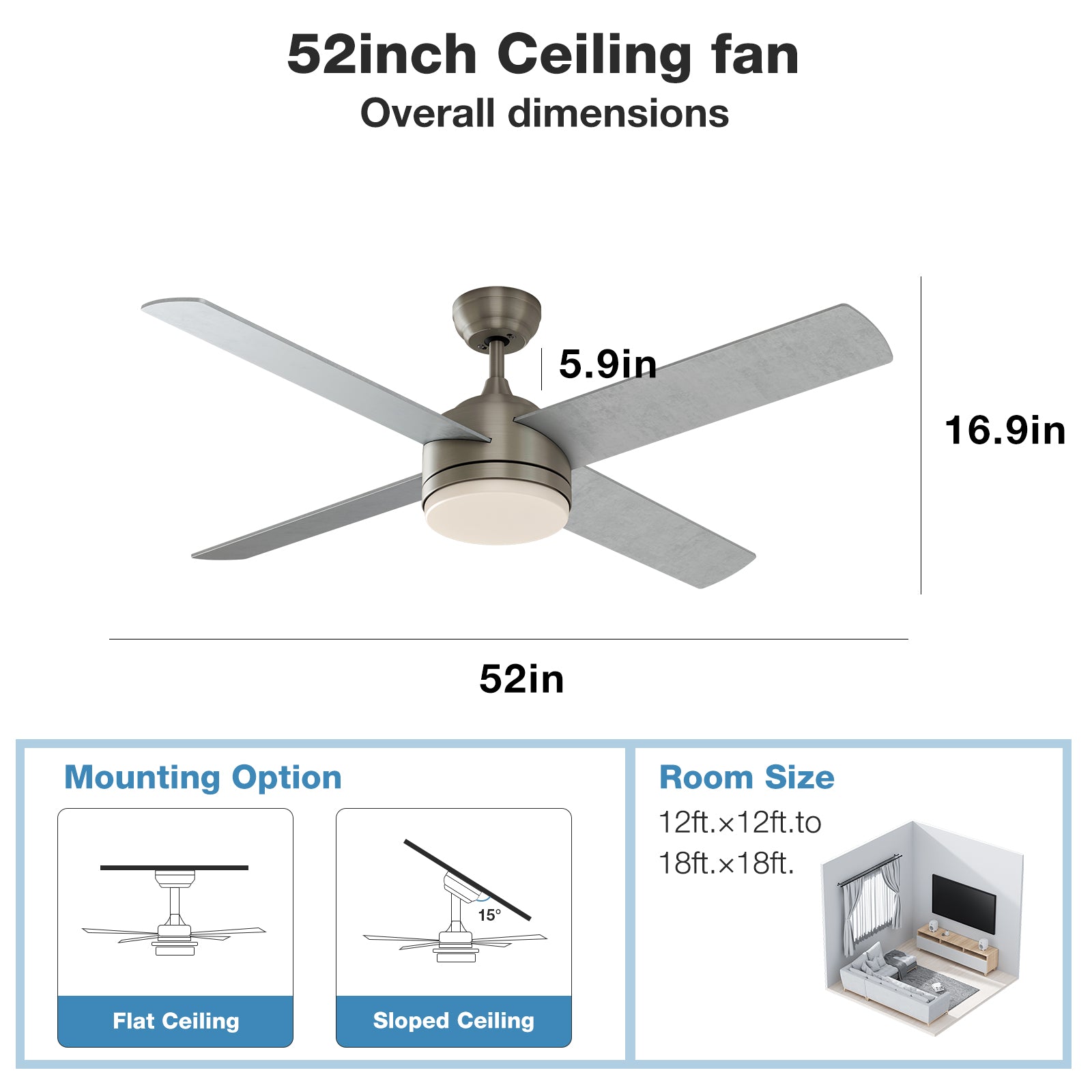 52" Esthetic Ceiling Fan (Brushed Nickel)