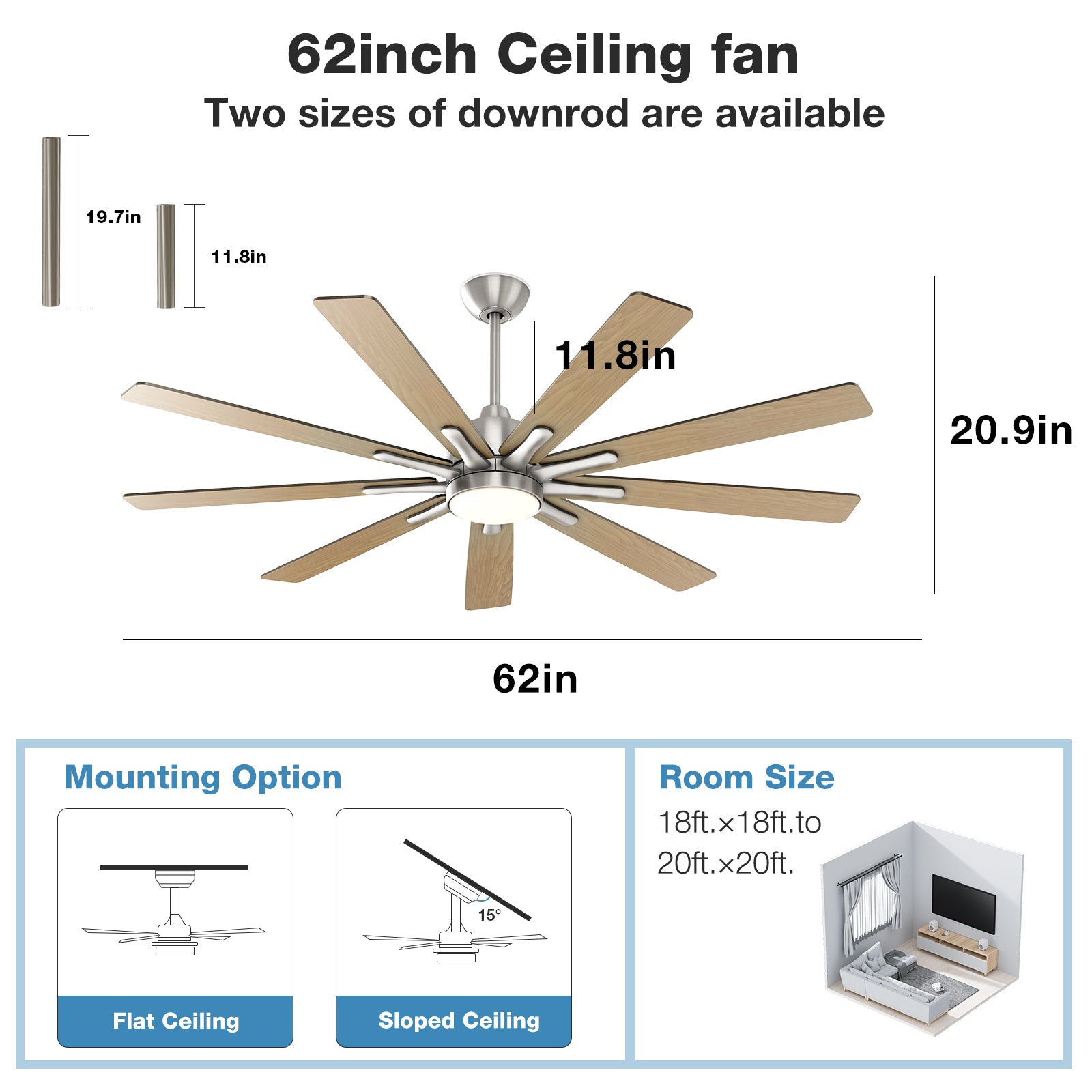 62‘’Hyggge ceiling fan（Brushed Nicke）