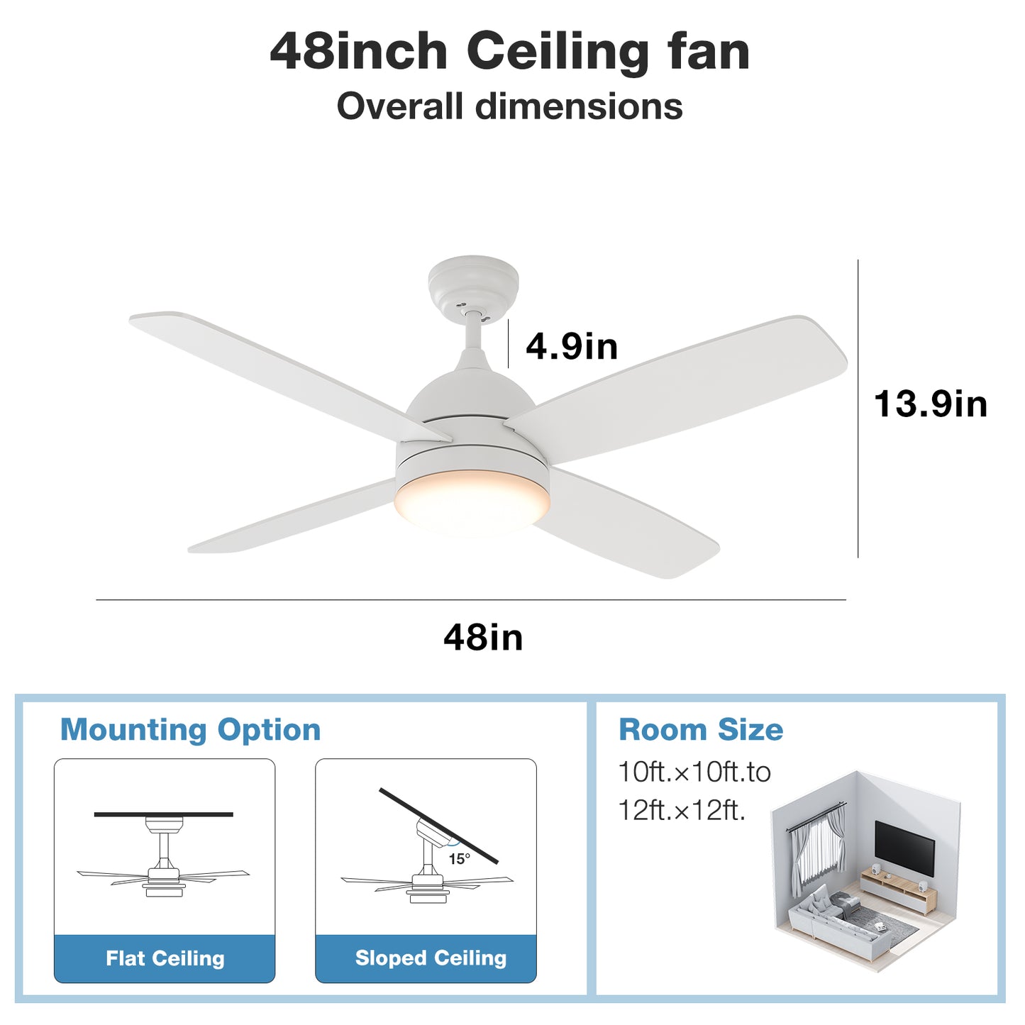 warmiplanet 48" Breeze 4-Blade Ceiling Fan (WICF10)