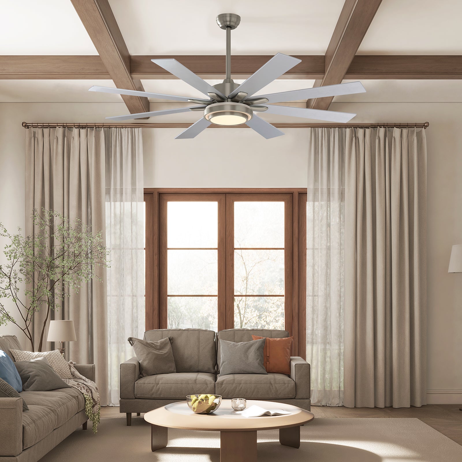 warmiplanet Ceiling Fan with Lights Remote Control, 62 Inch, DC Motor, 8 Blades (Nickel)