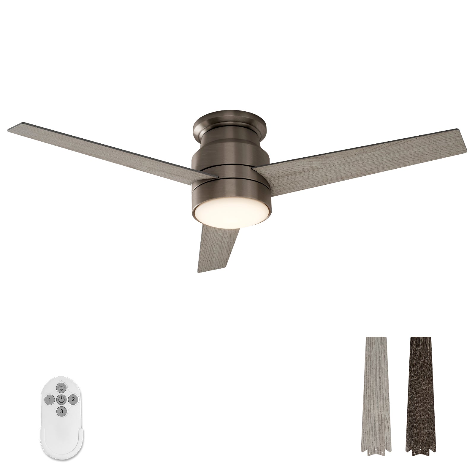 Warmiplanet WICF06 52-inch antique nickel flush mount ceiling fan with light and remote