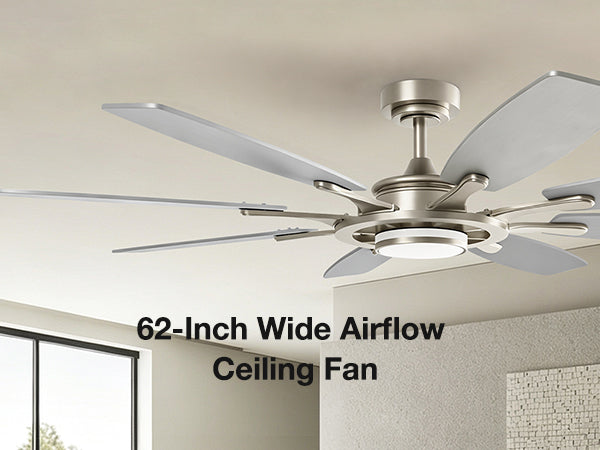 WF02 62-inch brushed nickel ceiling fan airflow