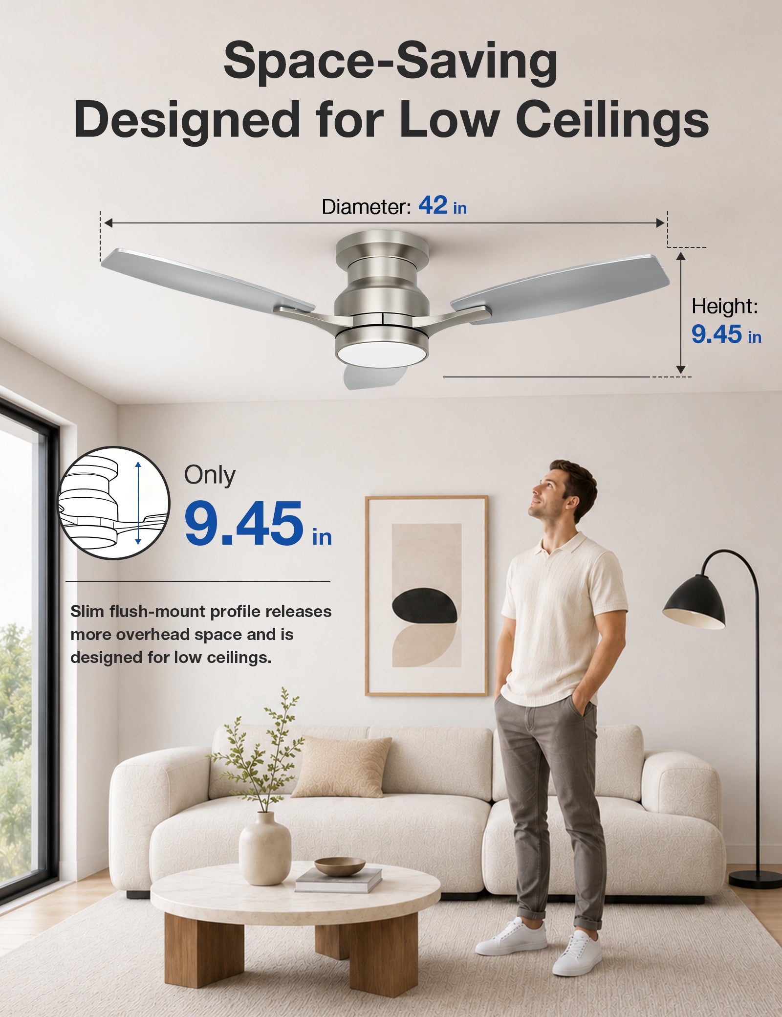 Warmiplanet 42 inch flush mount ceiling fan dimensions