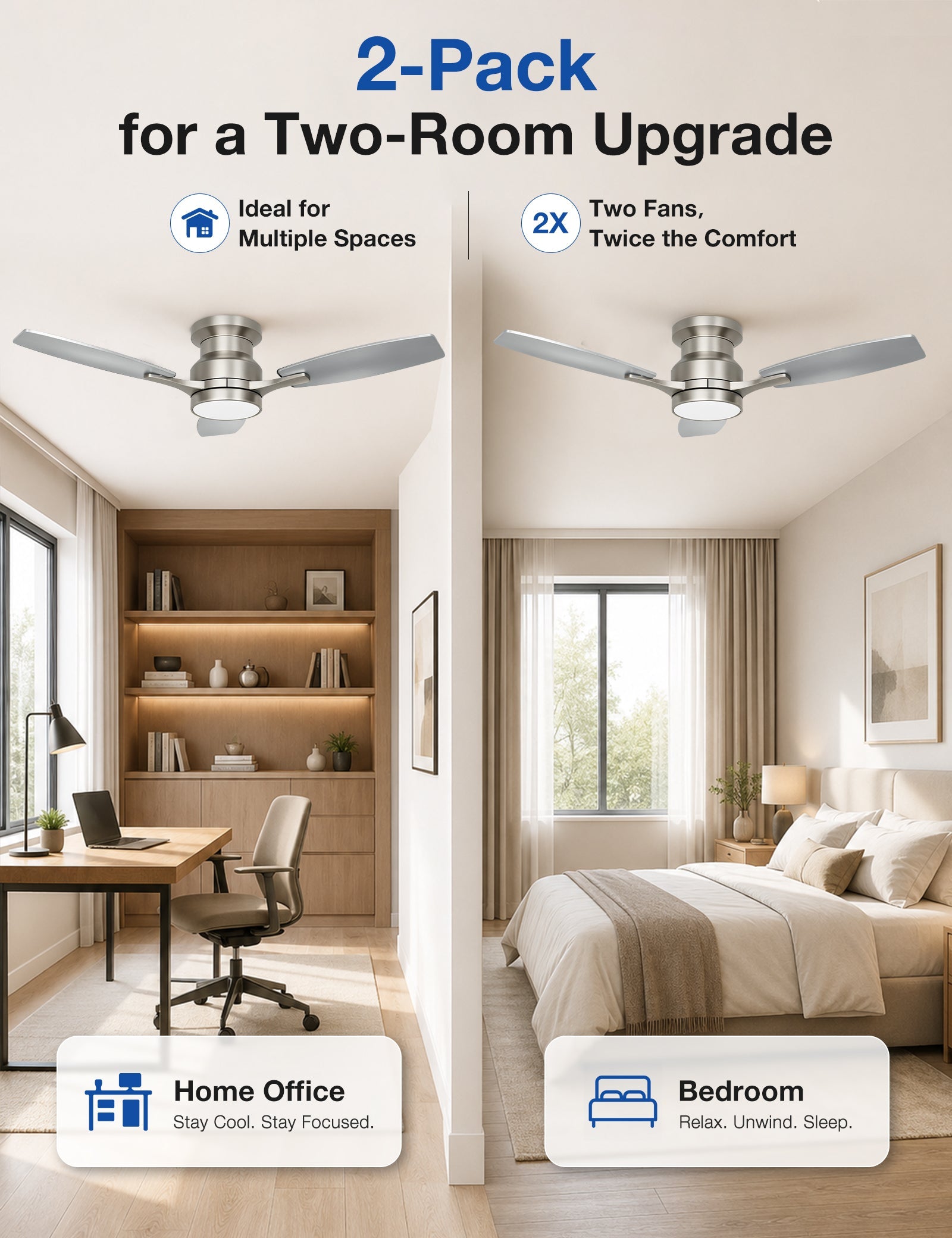 Warmiplanet 42 inch brushed nickel RGB ceiling fan two pack