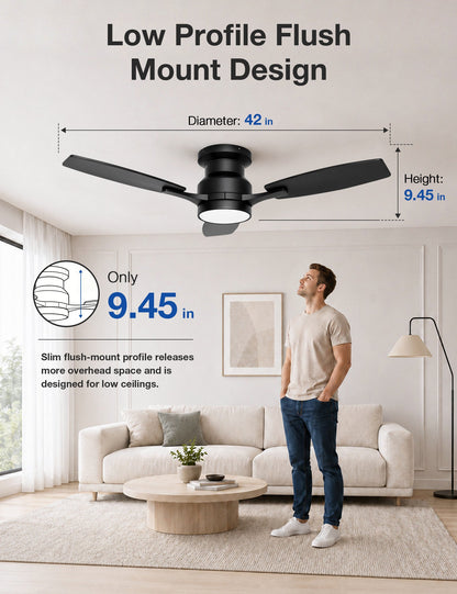 Warmiplanet black 42 inch low profile flush mount ceiling fan dimensions