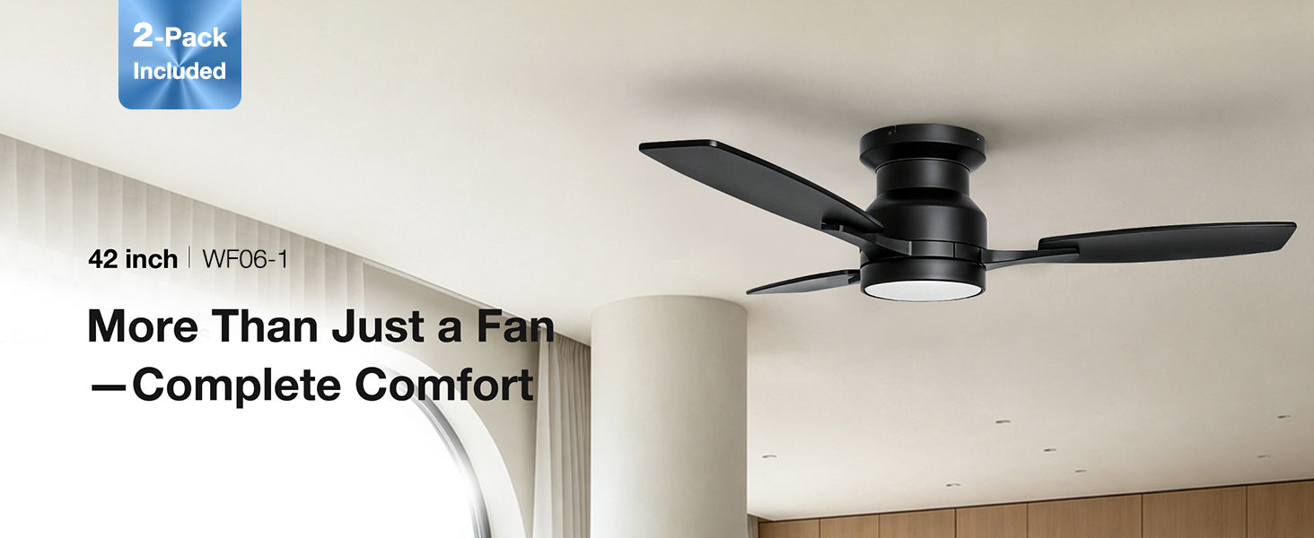 Warmiplanet 42-inch black flush mount ceiling fan two-pack