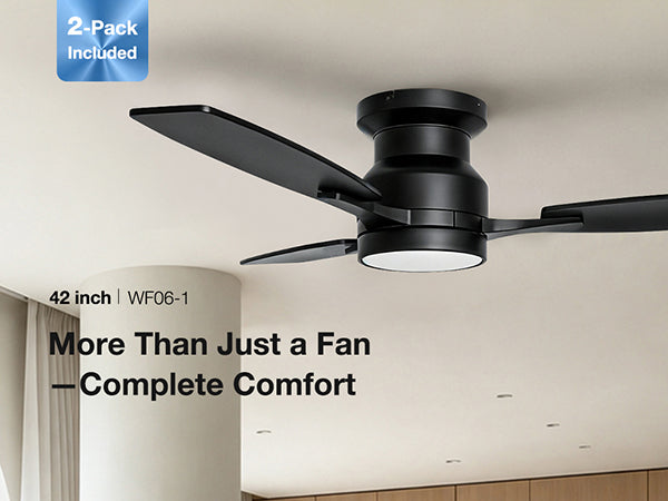 Warmiplanet 42-inch black flush mount ceiling fan two-pack