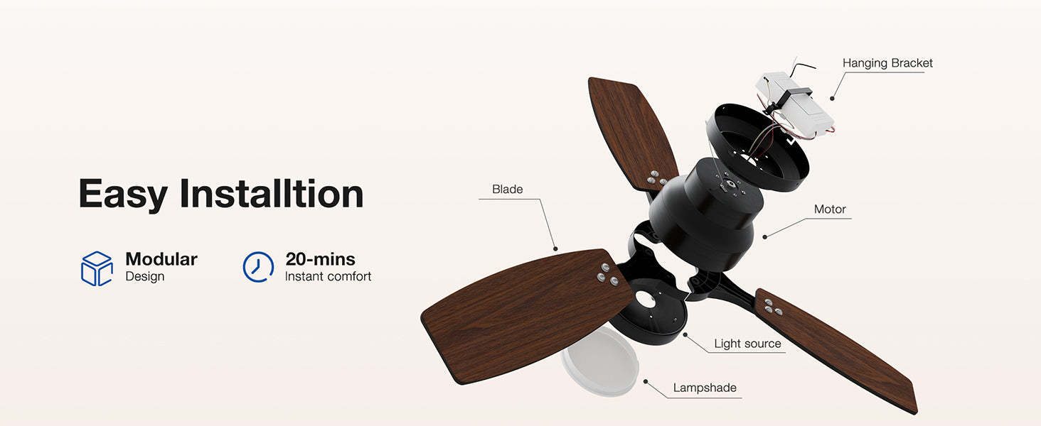 Warmiplanet black flush mount ceiling fan easy installation